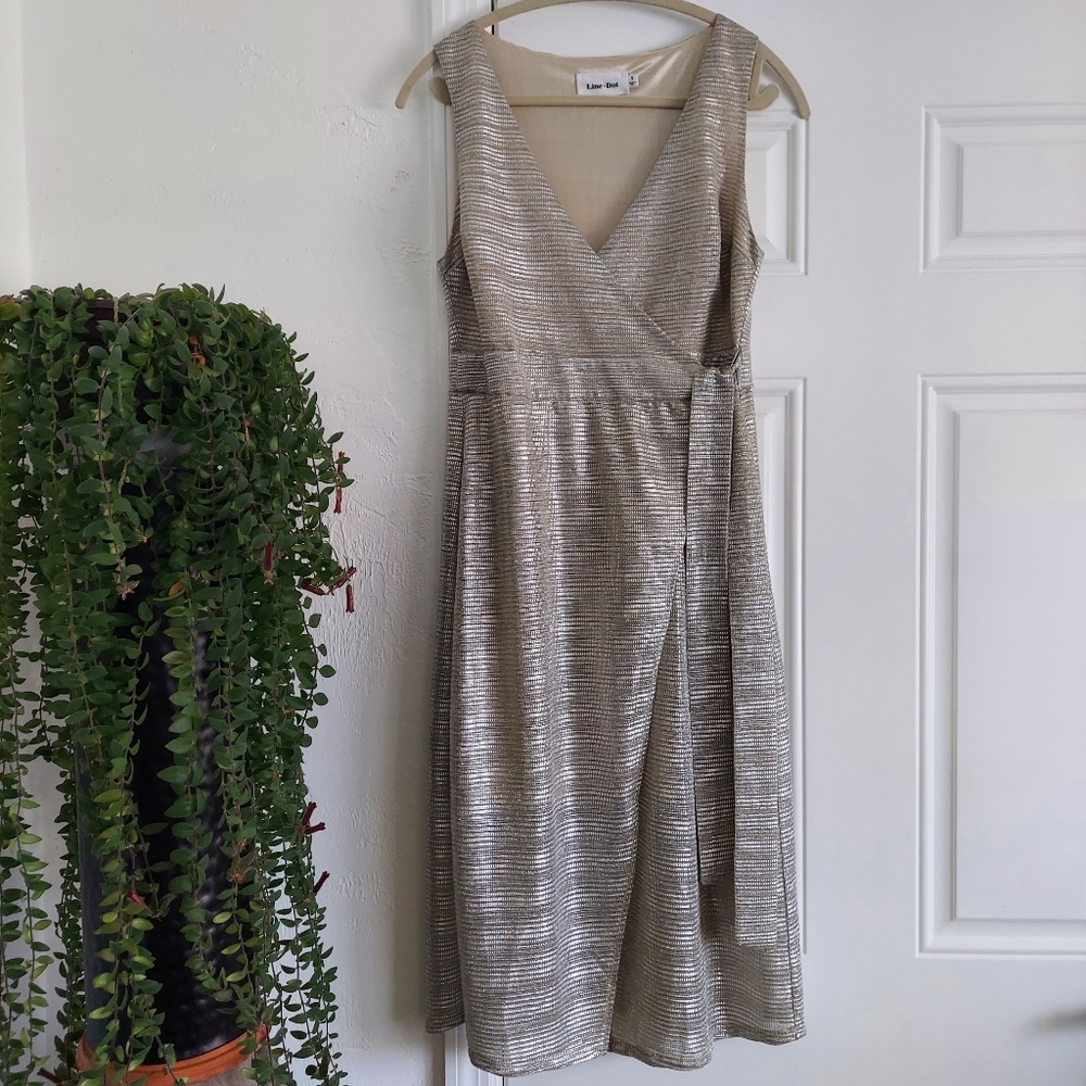 Line & Dot Metallic Wrap Dress